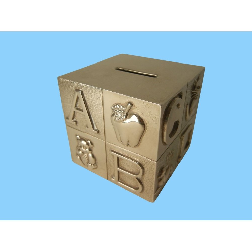 Coin Bank Childs Silver Plate Alphabet Block Vintage Godinger Silver Art Co LTD